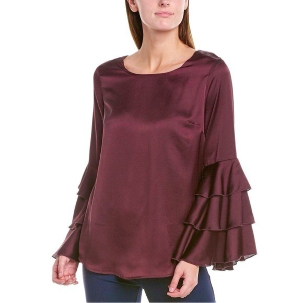 Lena Gabrielle Bell Sleeves Silky Maroon Top Large